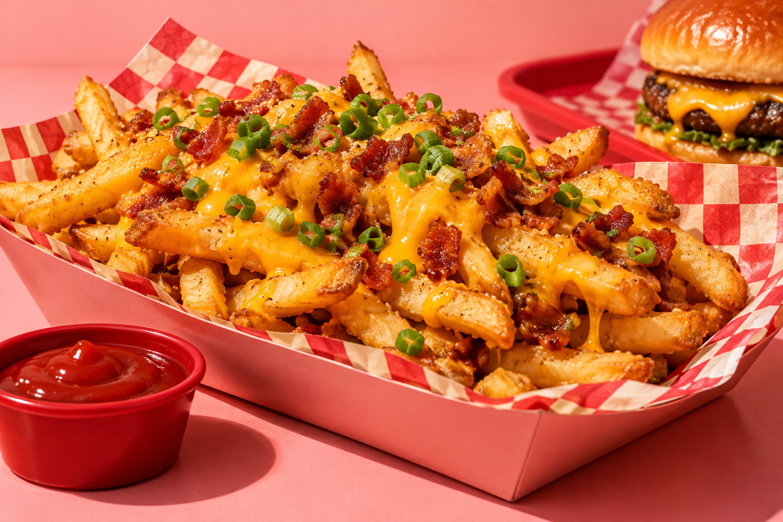 Golden loaded fries with cheese sauce and toppings